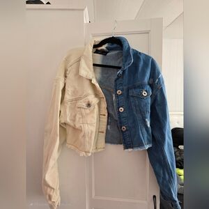 Two-Tone Cropped Denim Jacket